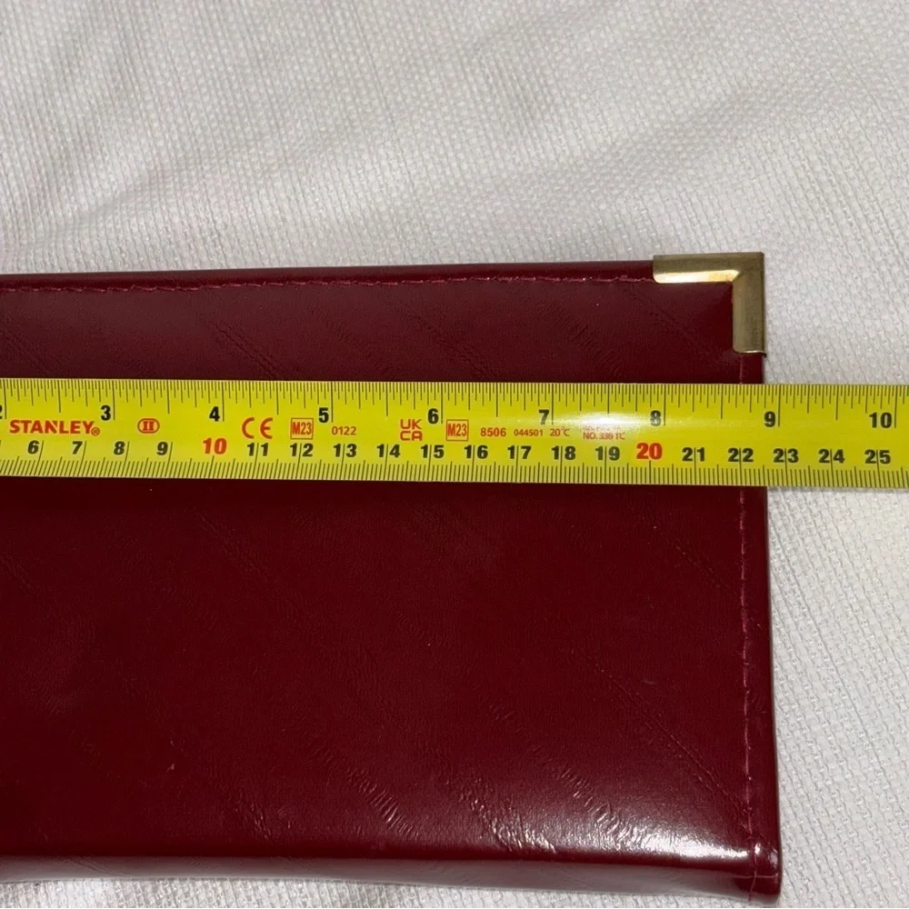 Vintage Trifold Cranberry Leather Address Card Slot Note Binder Gold Accents